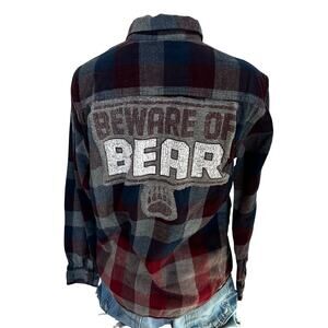 University of Montana Grizzlies Plaid Flannel Shirt SMALL Oversize Griz Football
